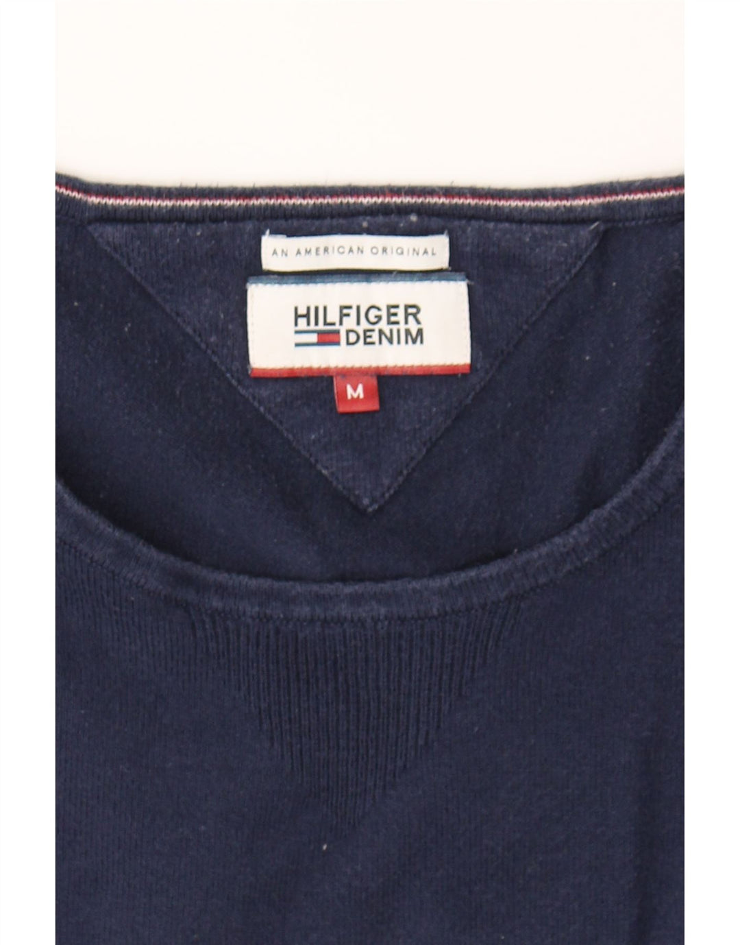TOMMY HILFIGER Mens Boat Neck Jumper Sweater Medium Navy Blue Cotton Vintage Tommy Hilfiger and Second-Hand Tommy Hilfiger from Messina Hembry 
