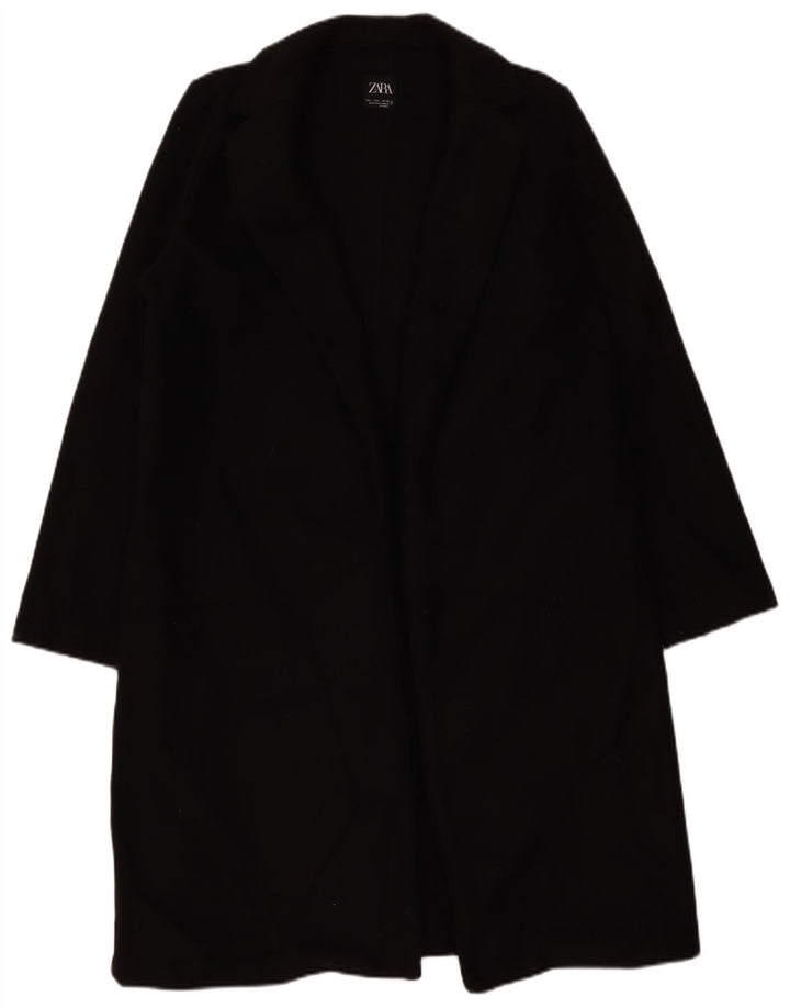 Zara Womens Open Overcoat UK 16 Large Black Polyester