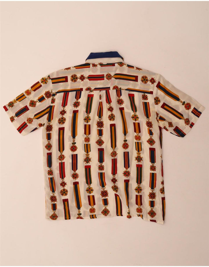 Vintage kvinders abstrakt mønster skjortebluse UK 14 Medium White Colourblock