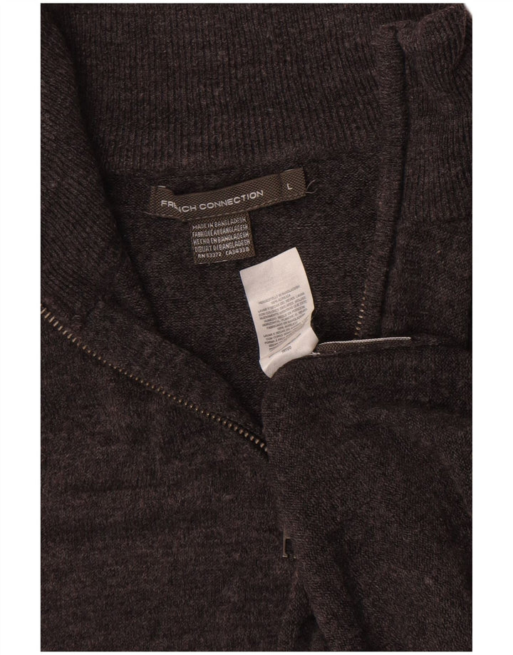 French Connection Herre Zip Neck Jumper Sweater Stor Grå Flecked Akryl