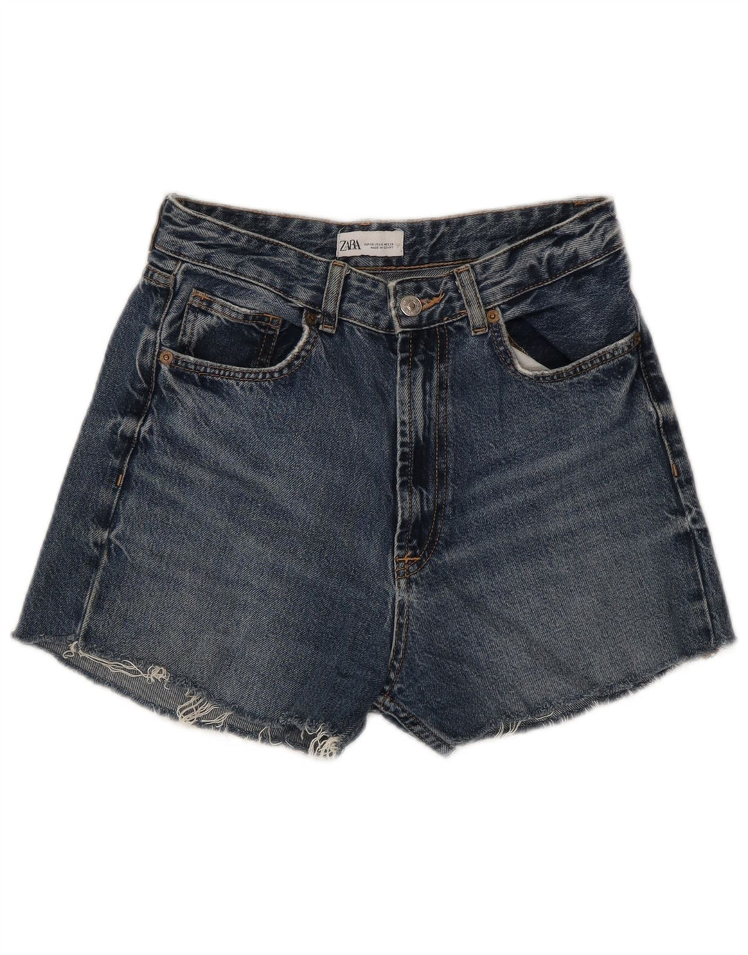 Zara Dame denim Shorts EU 38 Small W28 Marineblå Bomuld