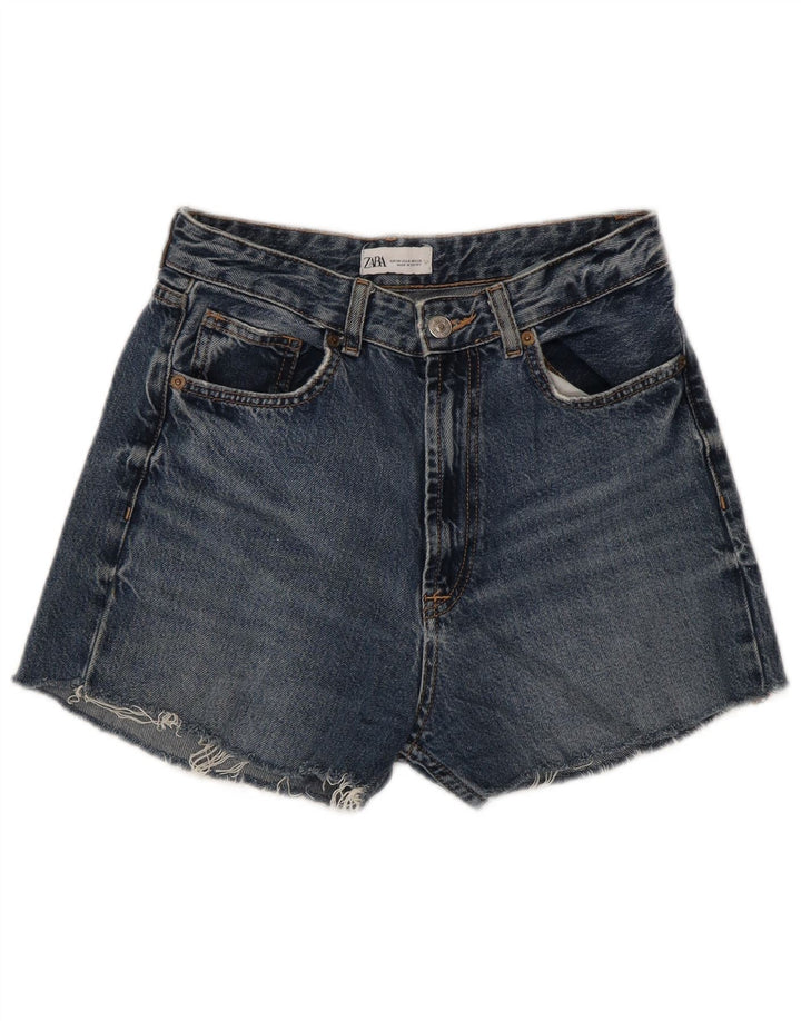 Zara Dame denim Shorts EU 38 Small W28 Marineblå Bomuld