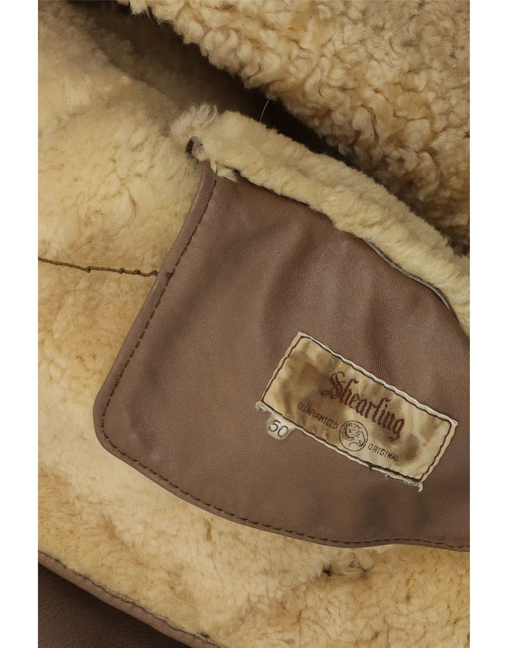 Vintage Herre Shearling jakke IT 50 Stort gråt læder