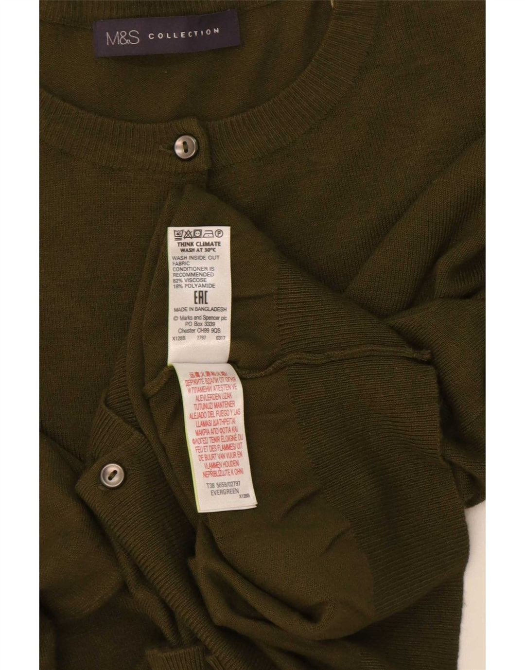 Marks & Spencer Dame Cardigan Sweater UK 12 Medium Khaki Viscose