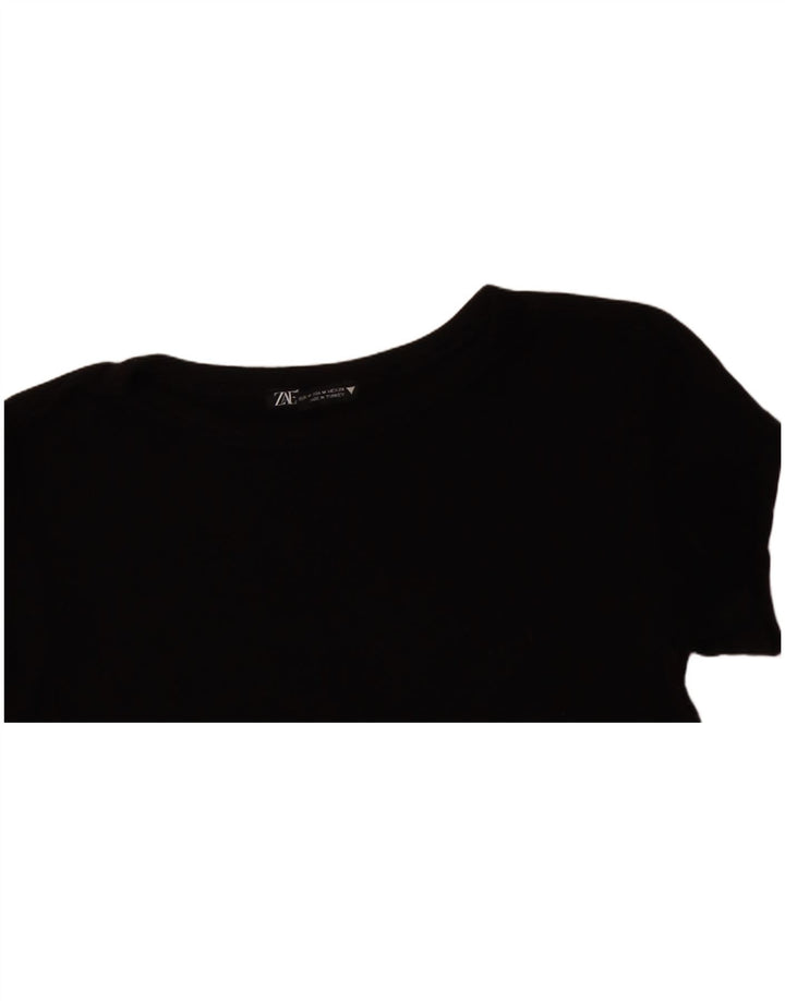 ZARA Womens Crop T-Shirt Top UK 12 Medium Black