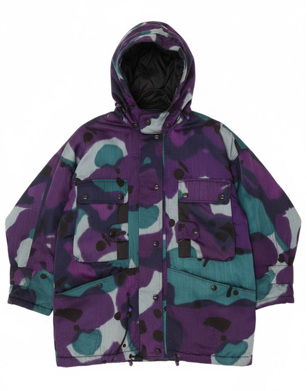 Gil Bret Dame Hætte Oversized Polstret Jakke UK 20 2XL Lilla Camouflage