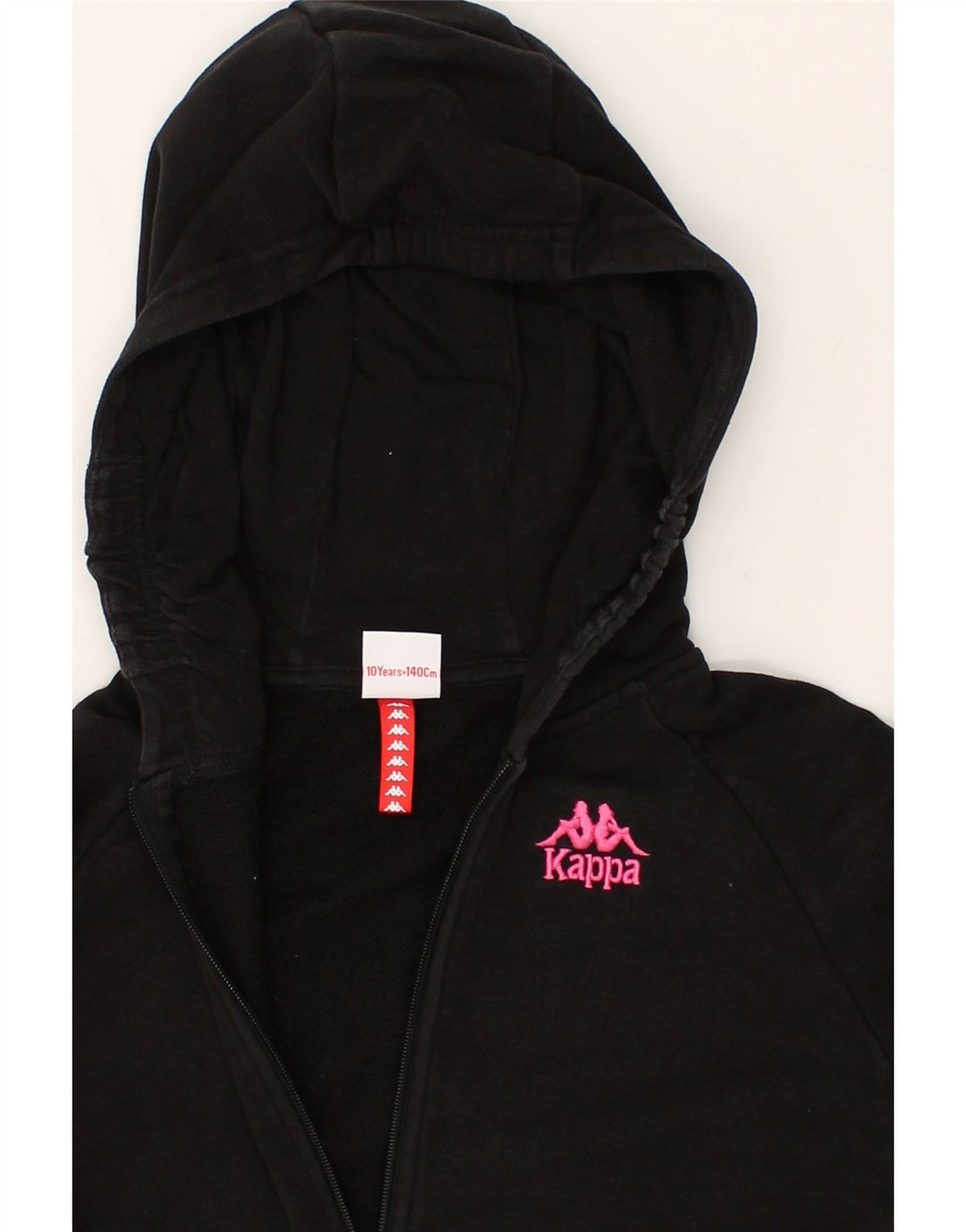 KAPPA Girls Graphic Zip Hoodie Sweater 9-10 Years Black Cotton | Vintage Kappa | Thrift | Second-Hand Kappa | Used Clothing | Messina Hembry 