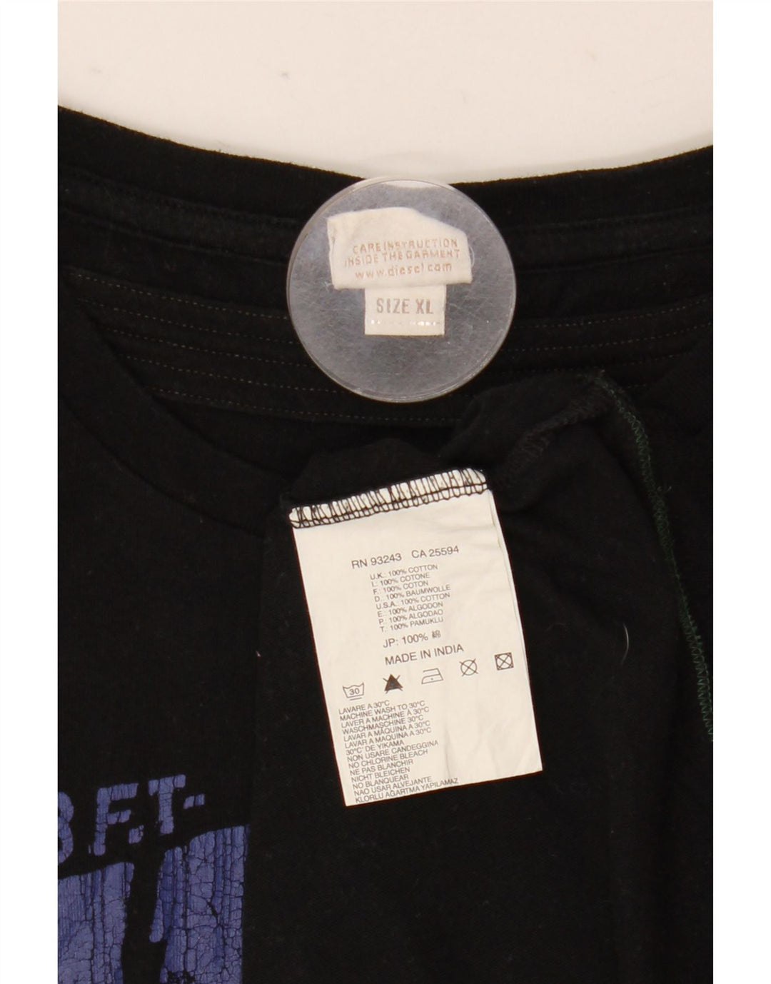 Diesel Herre Grafisk T-Shirt Top XL Sort Bomuld