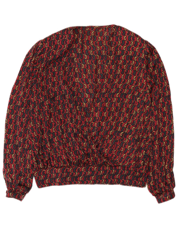 Vintage Dame Langærmet Bluse Top UK 16 Large Burgundy Paisley