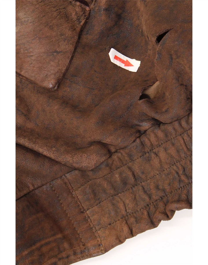 Gina Bacconi Herre Læder Bomber Jacket UK 36 Small Brown Patchwork Retro