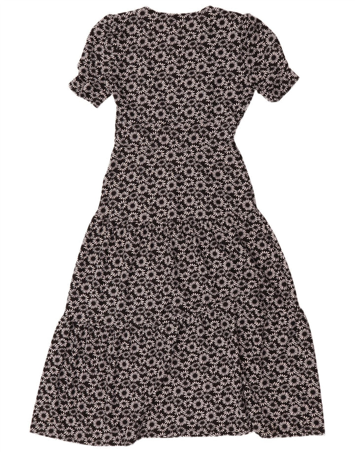 Topshop Womens Oversized Tiered Dress UK 10 Small Black Floral Polyester
