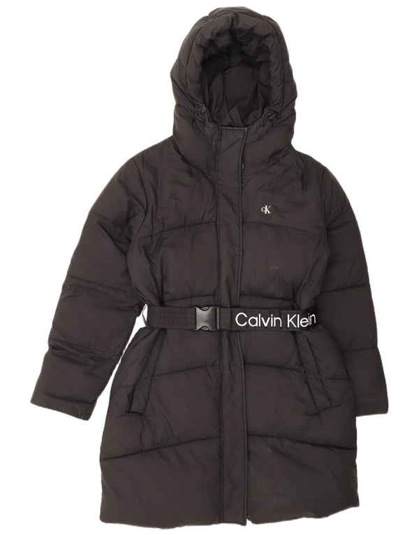 Calvin Klein Jeans Dame Grafisk Hooded Polstret Frakke UK 16 Large Black