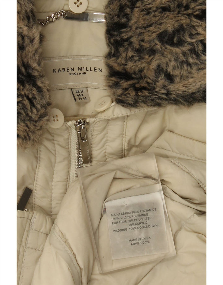 Karen Millen Dame hættepolstret jakke UK 12 Medium Off White Polyamid