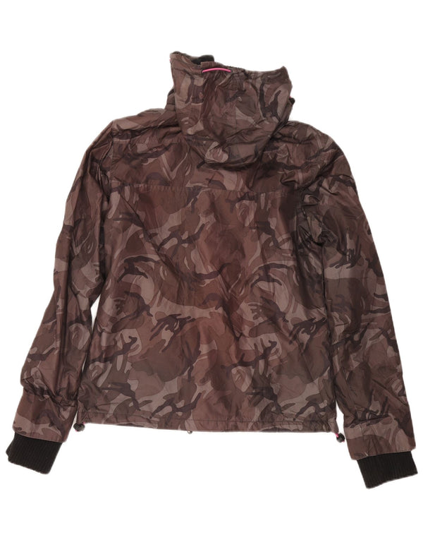 Vintage vindjakke med hætte til kvinder UK 10 Small Grey Camouflage