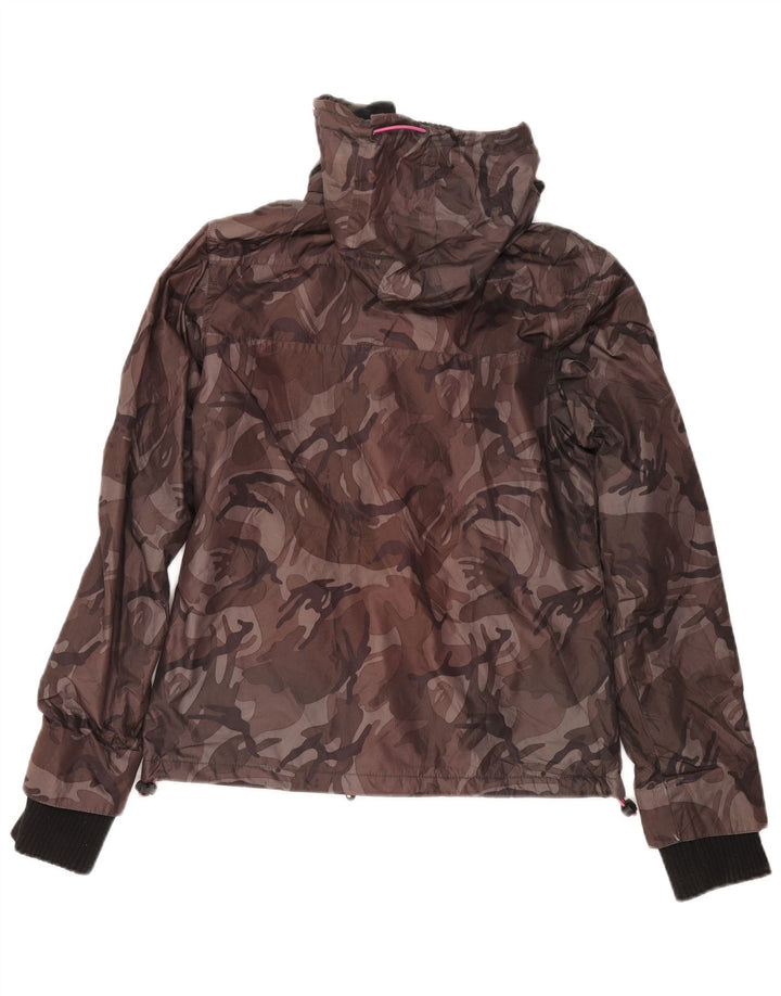 Vintage vindjakke med hætte til kvinder UK 10 Small Grey Camouflage