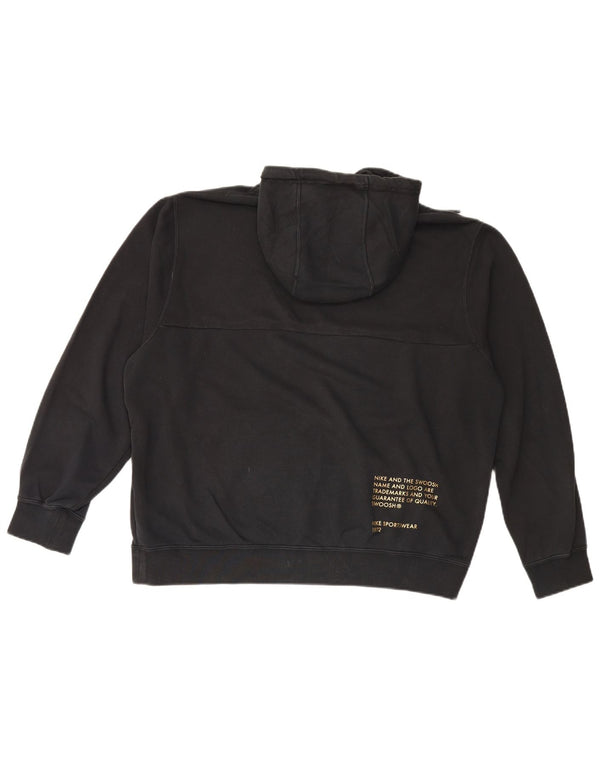 Nike Womens Swoosh Graphic Oversized Hoodie Jumper UK 16 Large Black Cotton