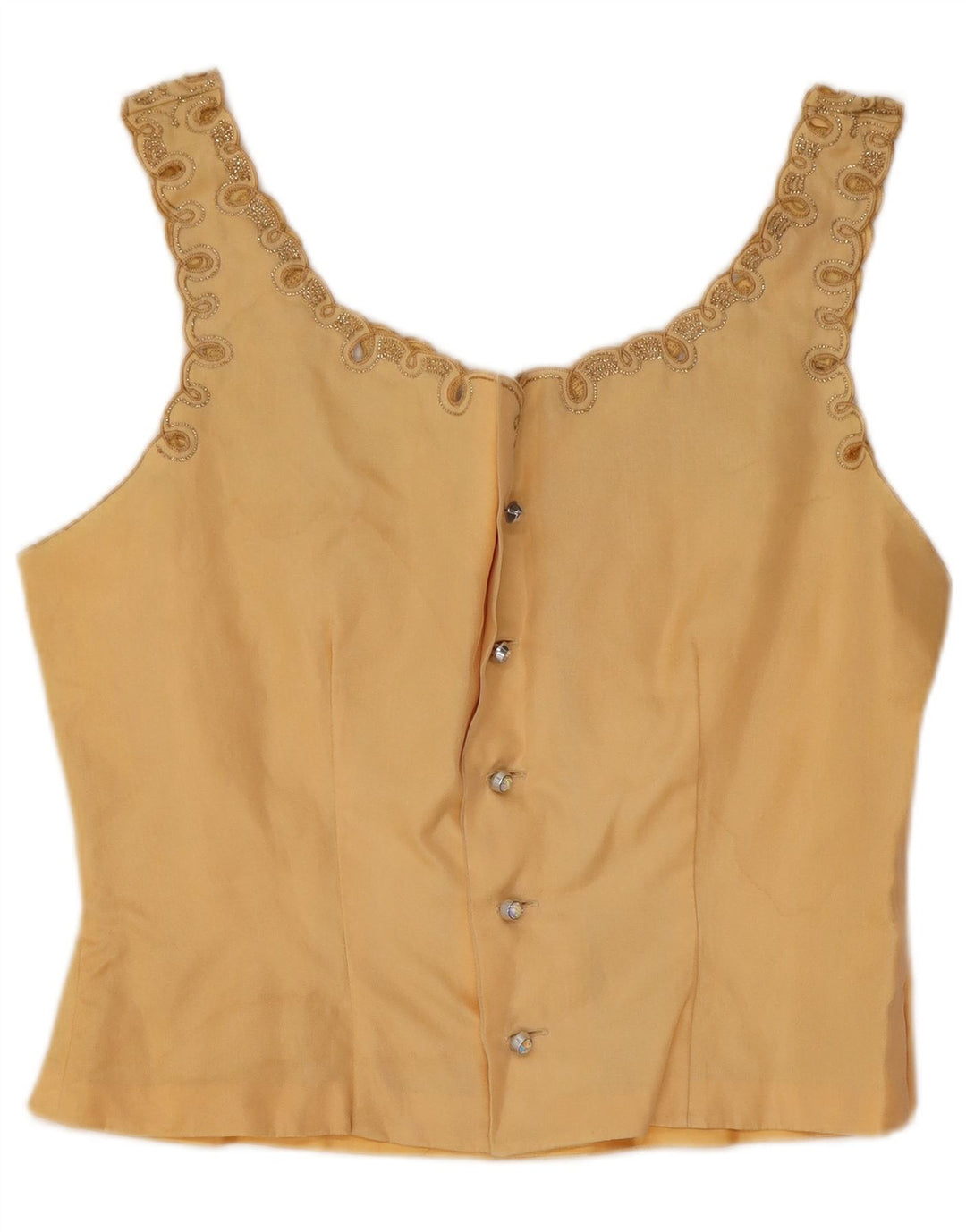 Vintage Womens Crop Ærmeløs bluse Top UK 12 Medium Yellow