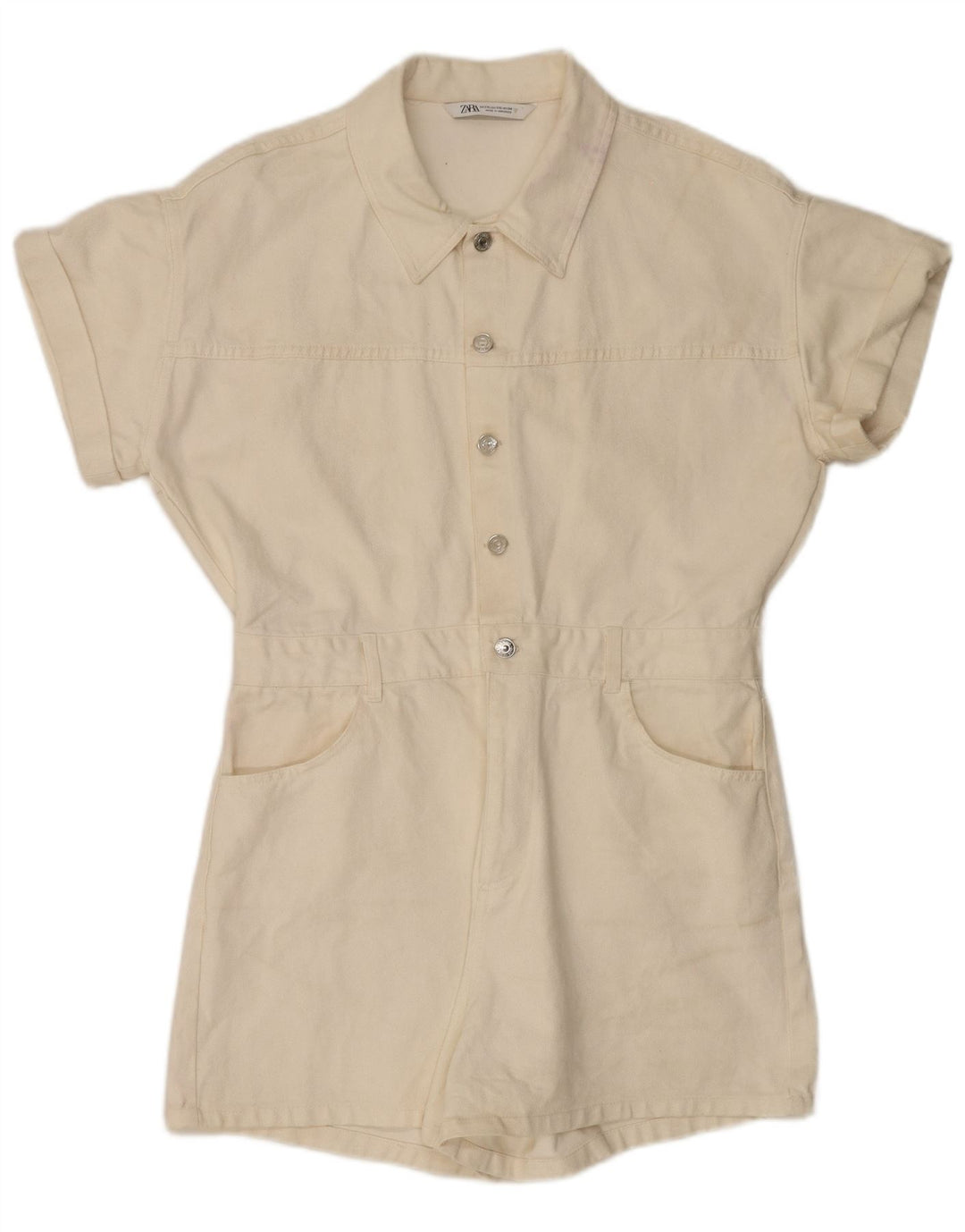 Zara Dame Denim Playsuit UK 20 2XL Hvid Bomuld