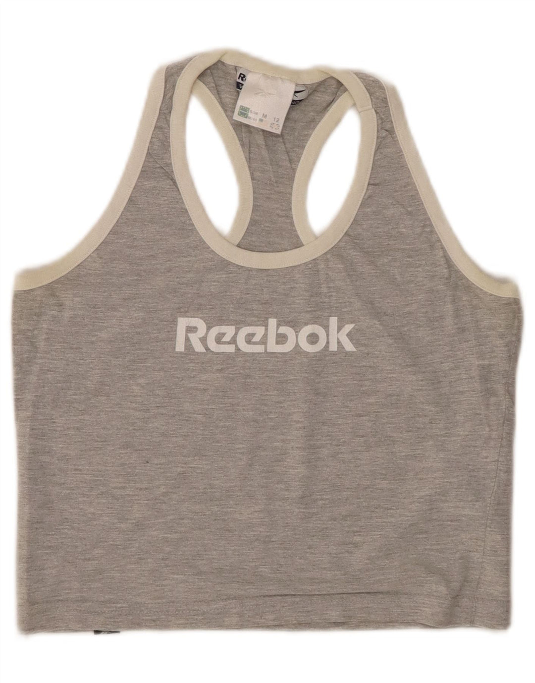 REEBOK Womens Crop Grafisk Vest Top UK 12 Medium Grey Flecked Bomuld