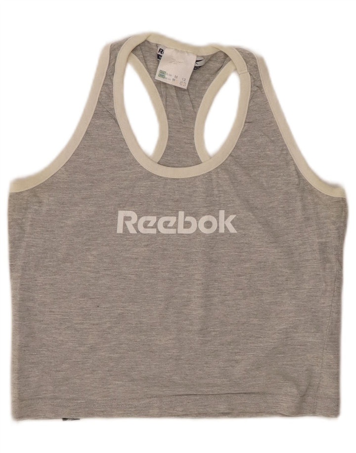 REEBOK Womens Crop Grafisk Vest Top UK 12 Medium Grey Flecked Bomuld