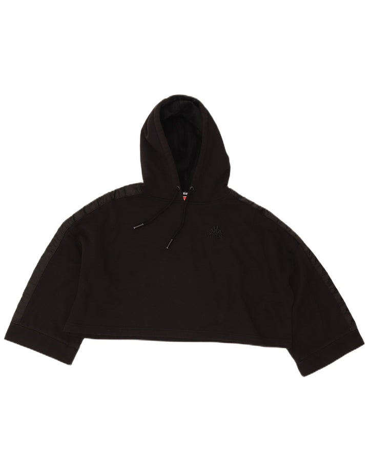Kappa Dame Oversized Crop Hoodie Jumper UK 14 Medium Sort Bomuld