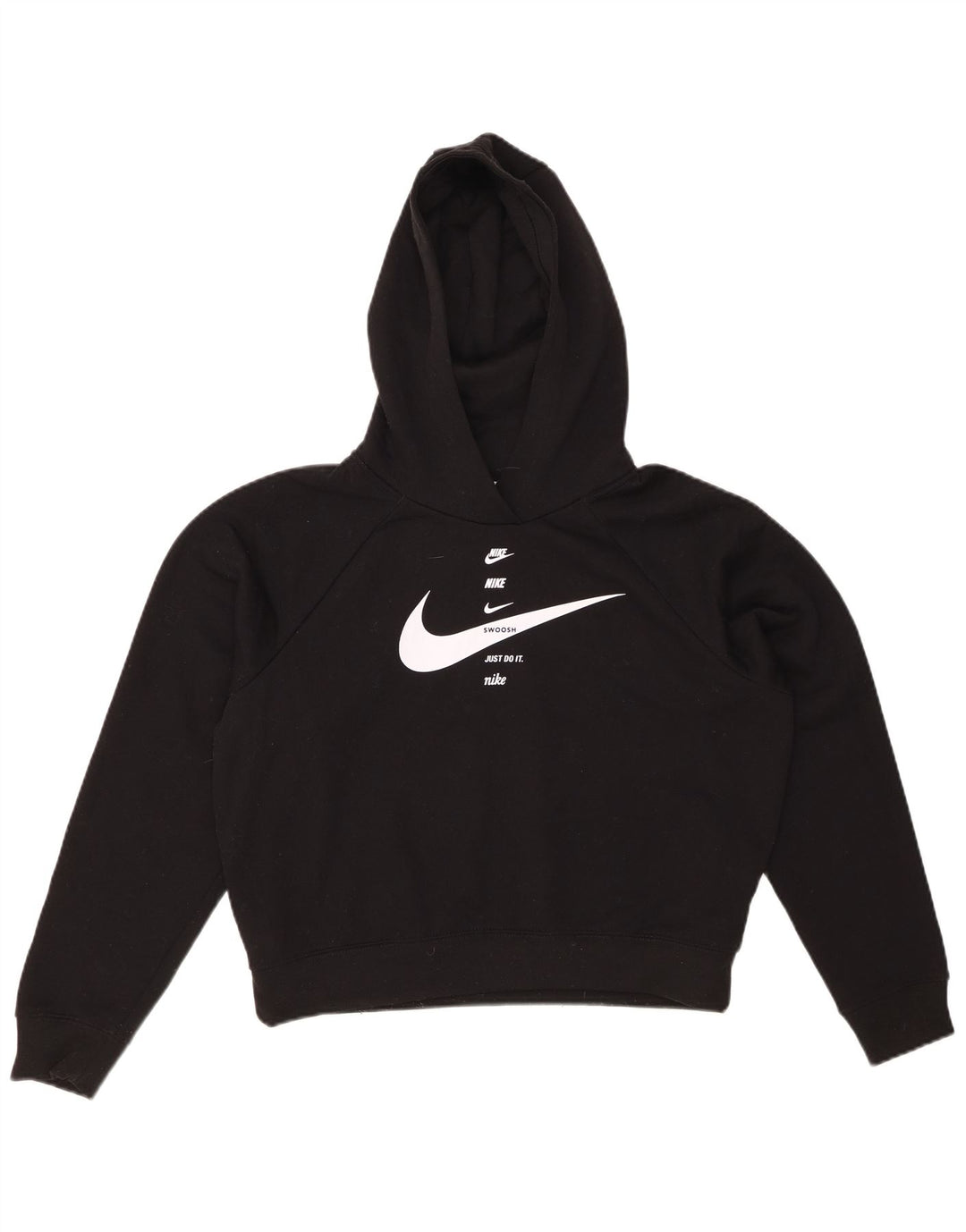 NIKE Dame Swoosh Oversized grafisk hættetrøje trøje UK 10 Lille Sort