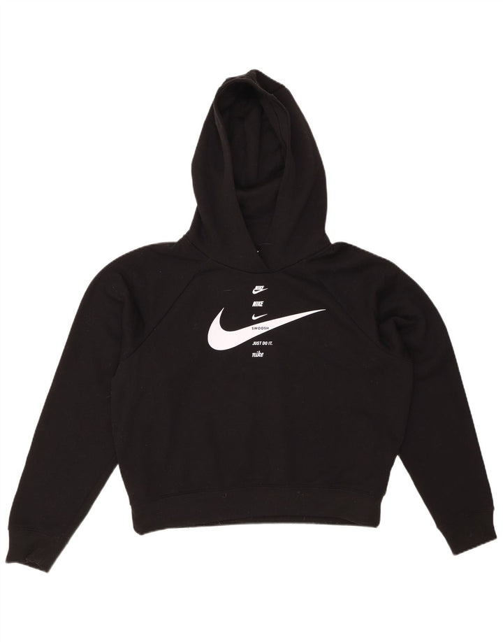 NIKE Dame Swoosh Oversized grafisk hættetrøje trøje UK 10 Lille Sort