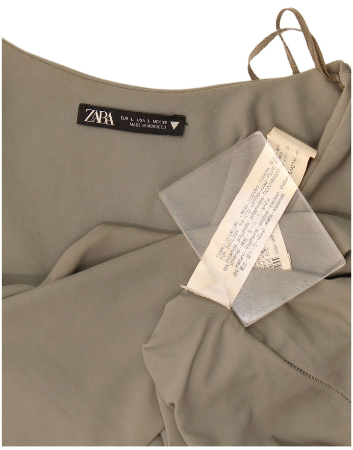 Zara Womens Crop Top Langærmet UK 14 Stor Khaki Polyamid