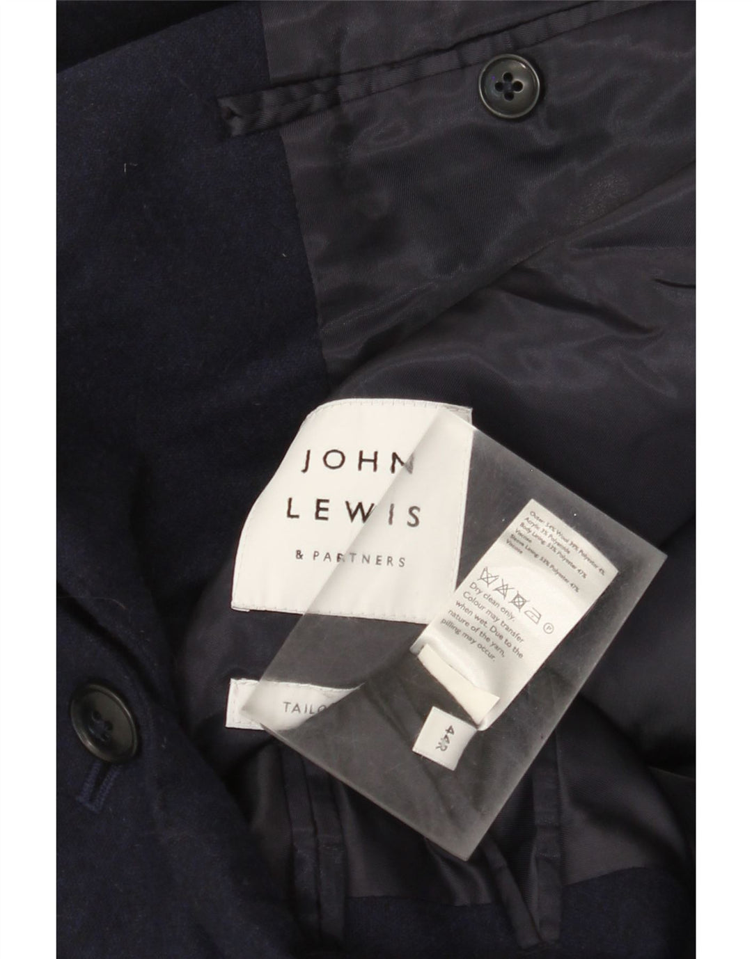 John Lewis Herre 2 Button Blazer Jacket UK 44 2XL Navy Blue Wool