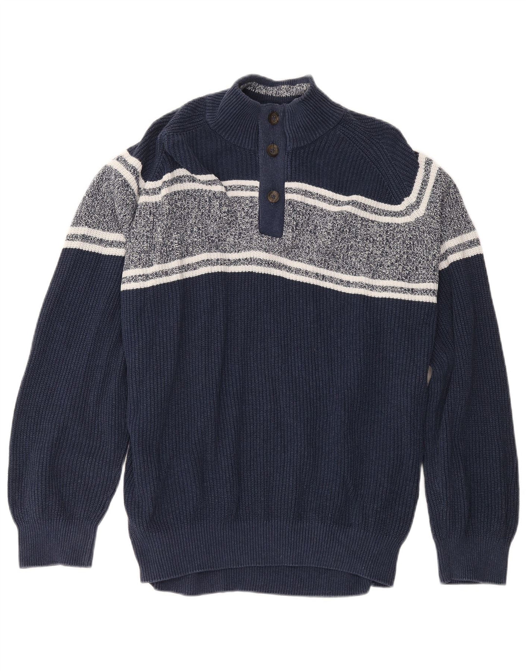 Marks & Spencer Herre Button Neck Jumper Sweater 2XL Navy Blue Colourblock