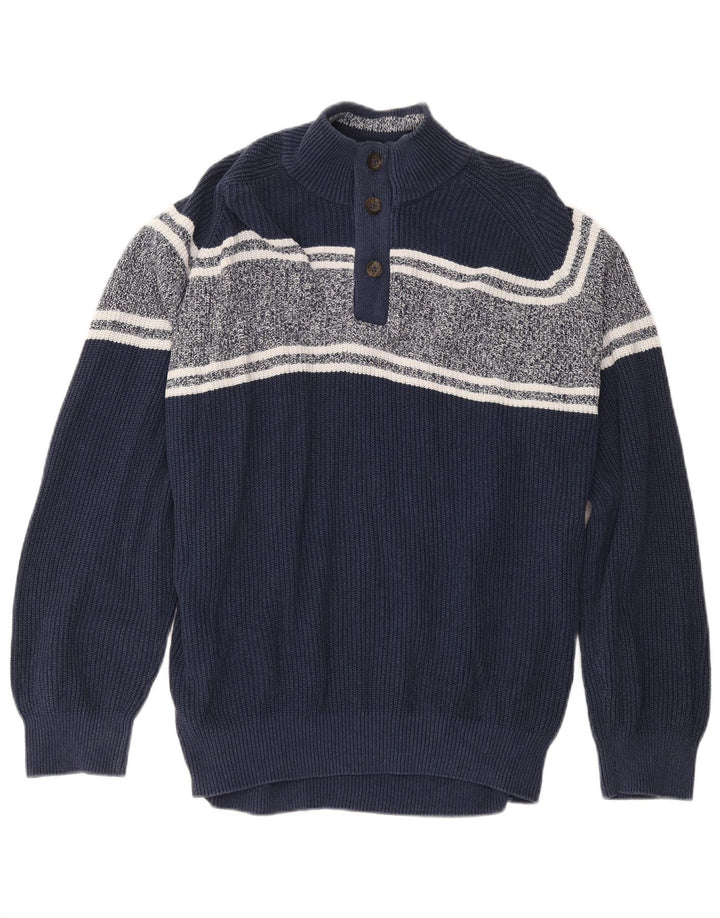 Marks & Spencer Herre Button Neck Jumper Sweater 2XL Navy Blue Colourblock