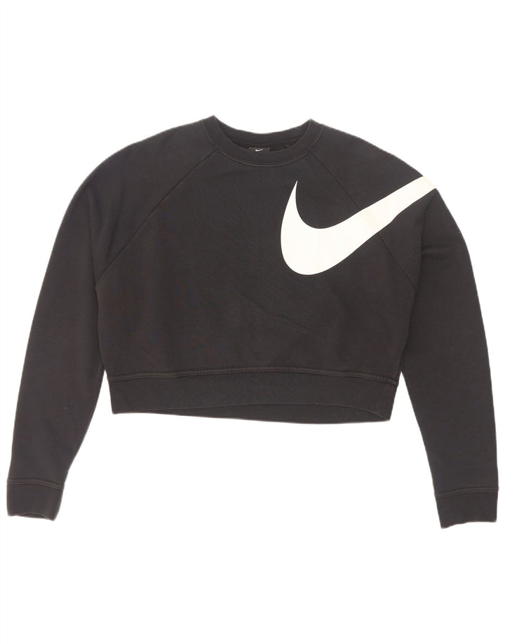 Nike Womens Oversized Crop Graphic Sweatshirt Jumper UK 6 XS Sort