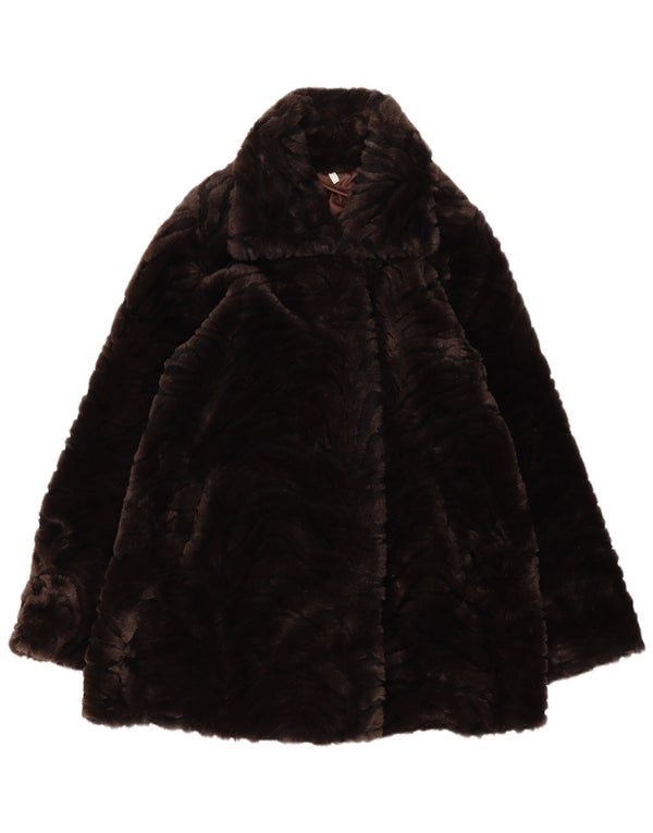 Vintage Kvinders Oversized Faux Fur Jacket UK 12 Medium Brun Akryl