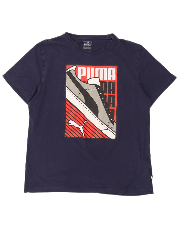 PUMA Herre grafisk T-shirt top XL marineblå bomuld