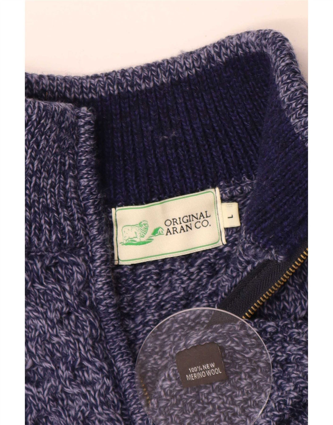 Original Aran CO. Herre Zip Neck trøje Sweater Large Navy Blue Flecked
