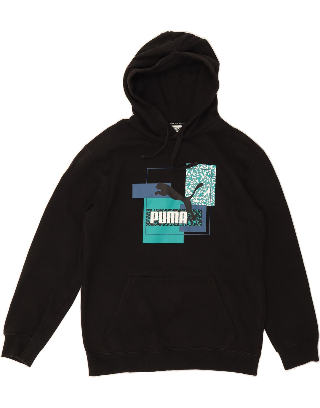 PUMA Mens Graphic Hoodie Jumper Small Black Cotton Vintage Puma and Second-Hand Puma from Messina Hembry 