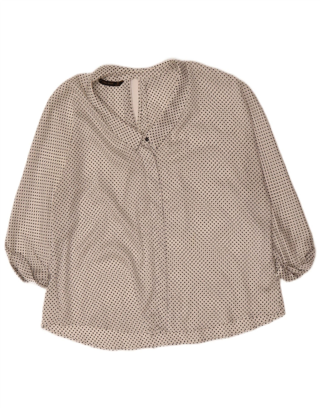 ZARA Womens 3/4 Sleeve Shirt Blouse UK 16 Large White Spotted Polyester