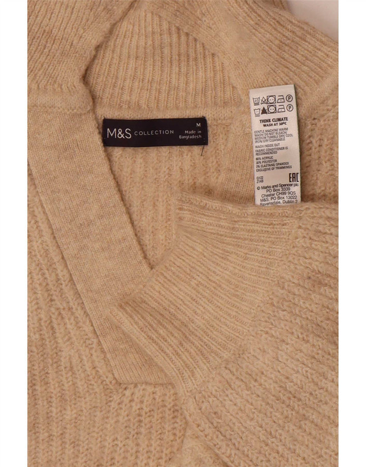 Marks & Spencer Dame Polo Neck Jumper Sweater UK 14 Medium Beige Akryl