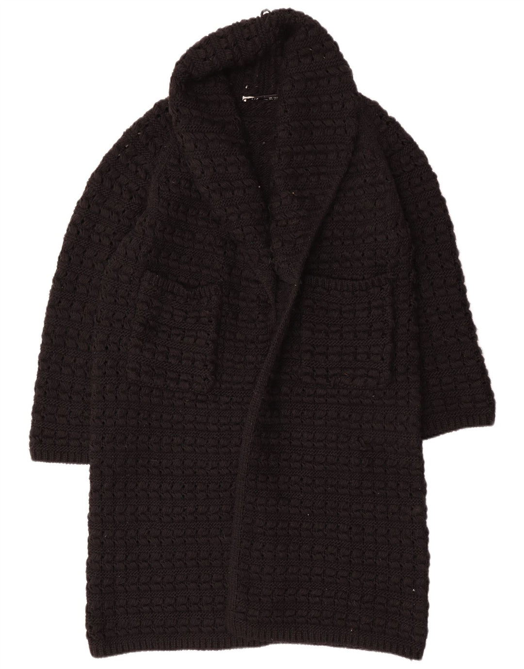 Zara Womens Oversized Longline Open Cardigan Sweater UK 14 Medium Black