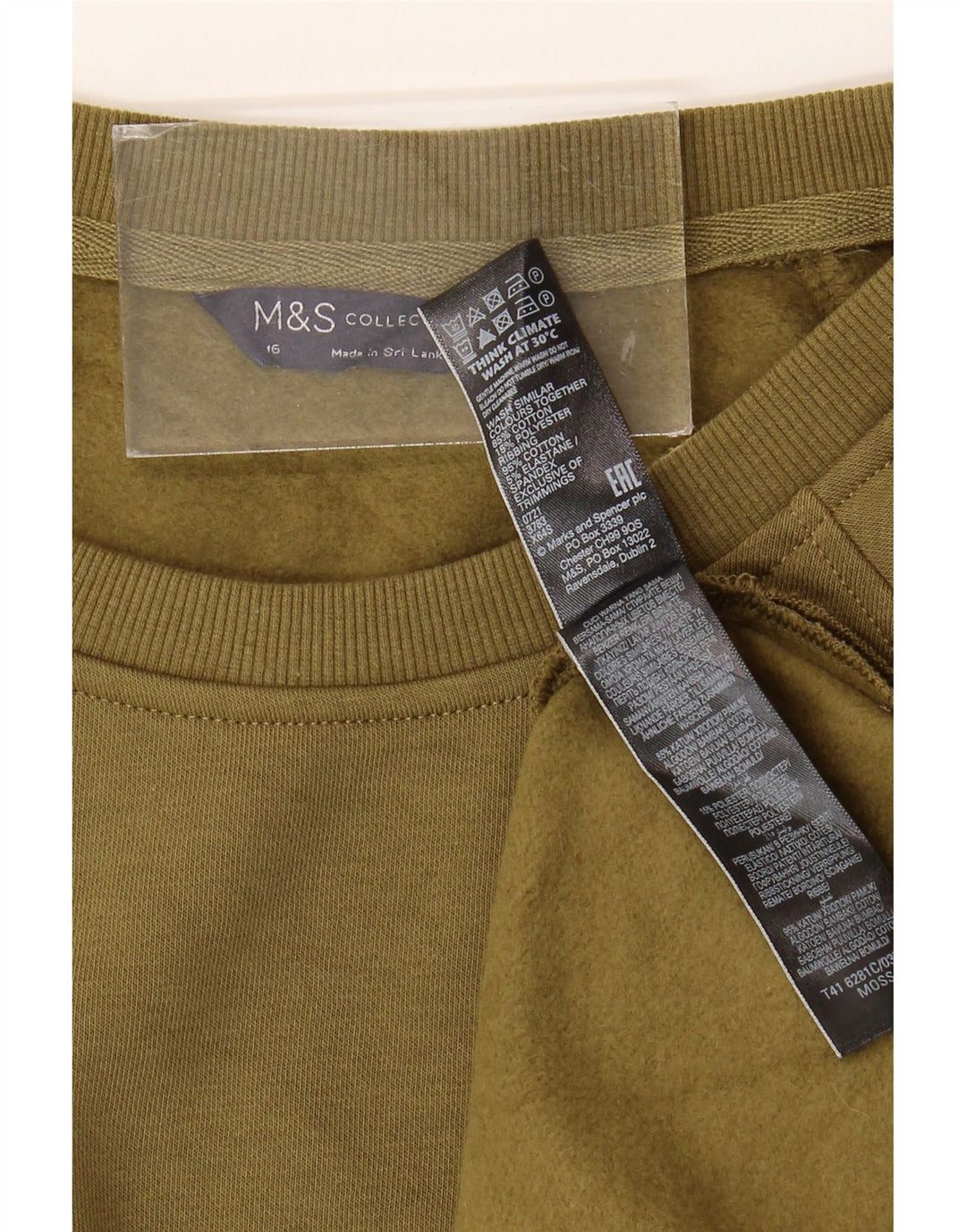 Marks & Spencer Dame Sweatshirt Jumper UK 16 Stor Khaki Bomuld
