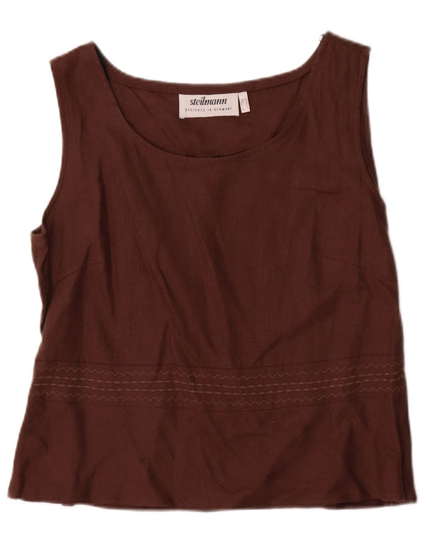 Steilmann Dame Ærmeløs bluse Top UK 14 Medium Brown Linen
