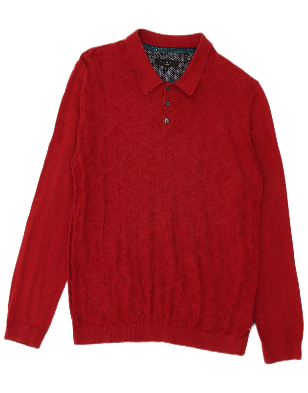Ted Baker Herre Polo Neck Jumper Sweater Størrelse 4 Stor Rød Geometrisk Bomuld
