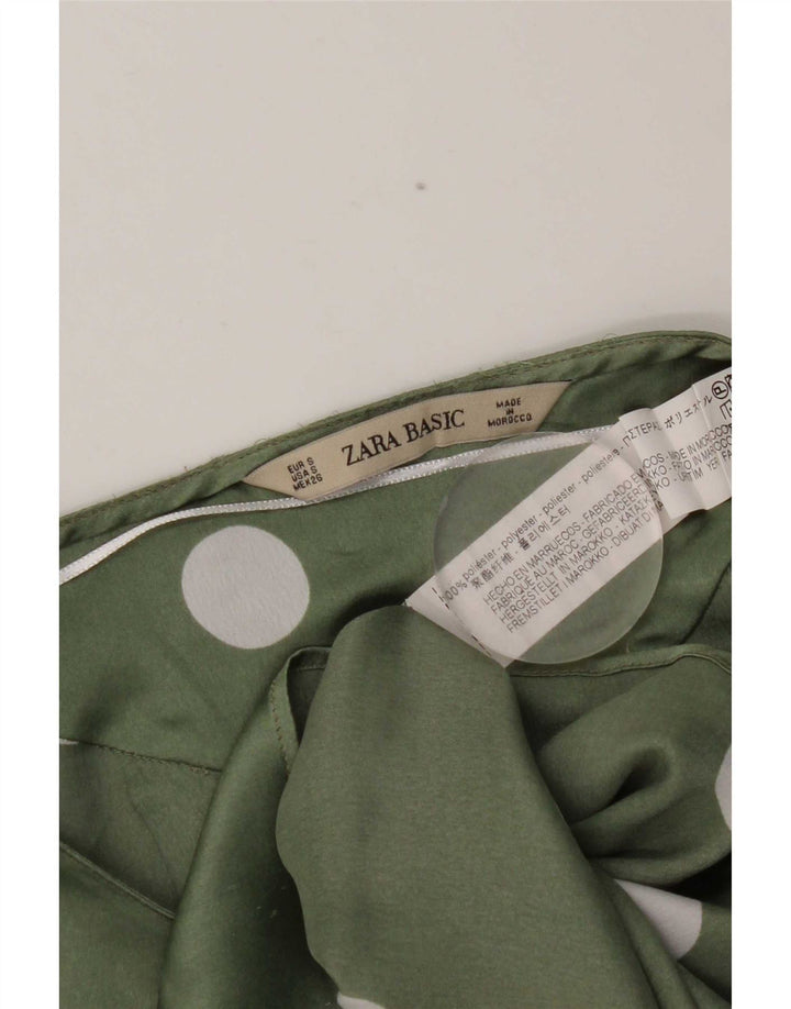 Zara Womens Crop Oversized Bluse Top UK 10 Small Green Polka Dot Polyester