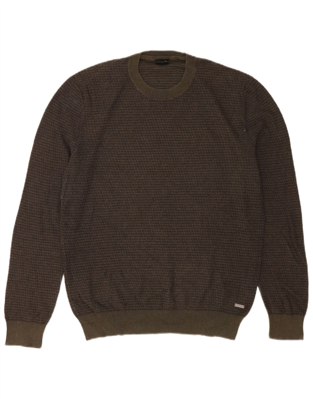 Hugo Boss Herre trøjetrøje med rund hals Medium Khaki ternet bomuld