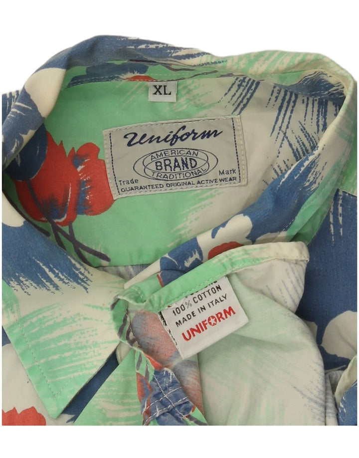 UNIFORM Kortærmet Herreskjorte XL Grøn Blomsterbomuld