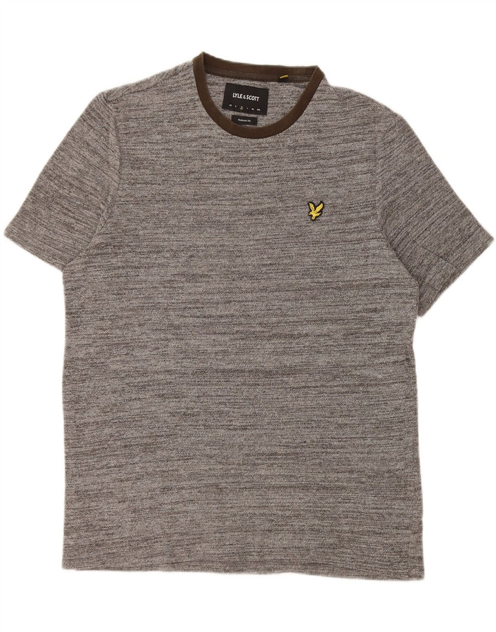 LYLE & SCOTT Mens Relaxed Fit T-Shirt Top Medium Grey Pinstripe Cotton
