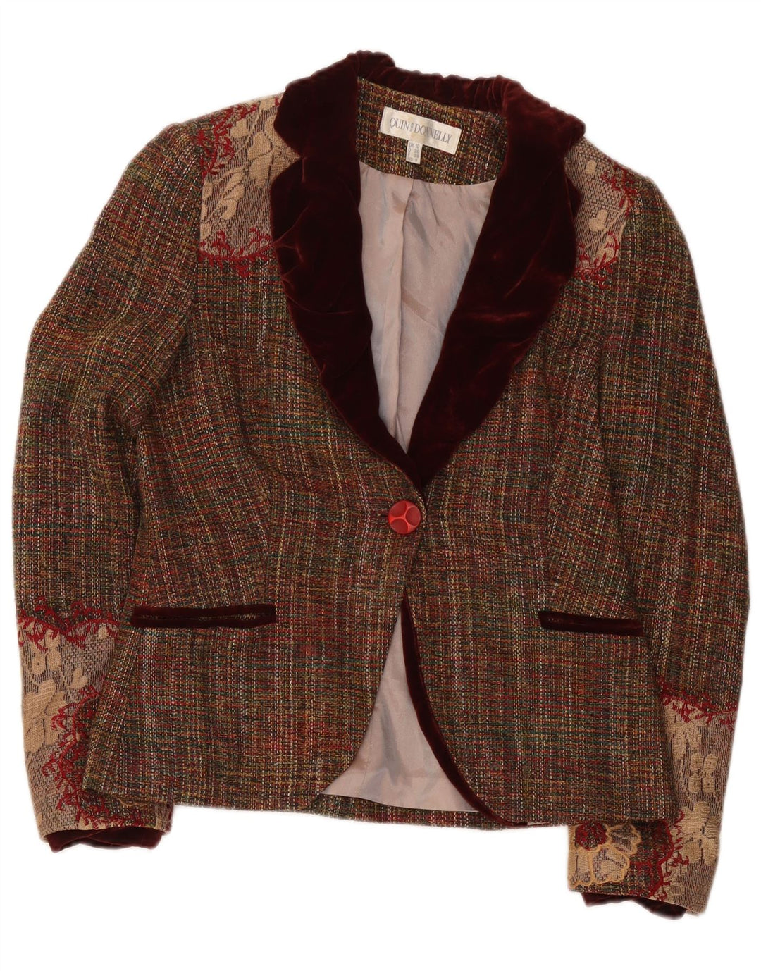 Quin And Donnelly Dame 1 Knap Blazer Jakke UK 10 Small Brown Floral