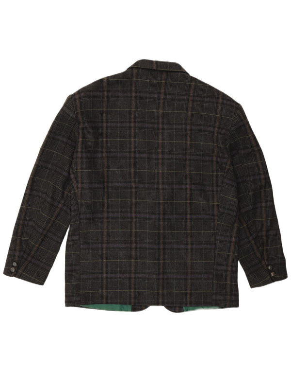 VINTAGE Herre 2-knaps blazerjakke IT 54 2XL Grå ternet uld