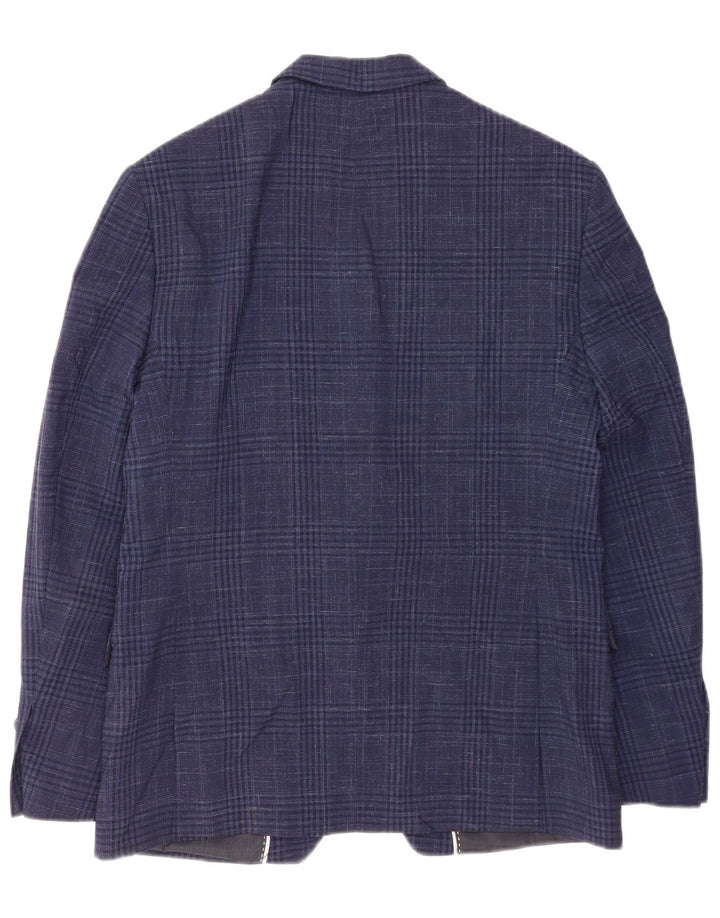 Zara Herre 2-knaps blazerjakke EU 52 Large Navy Blue Houndstooth