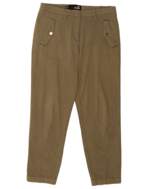 Moschino Dame Straight Cropped Trousers UK 8 Small W28 L25 Khaki Cotton